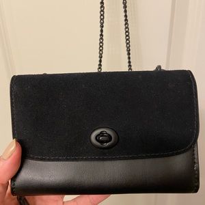Coach black suede leather crossbody bag WOC